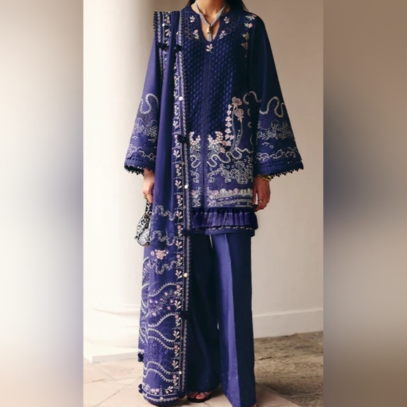 Suffuse Other - Suffuse By Sana Yasir Navy Blue Salwar Kameez 4‎ Piece Set Sz Medium